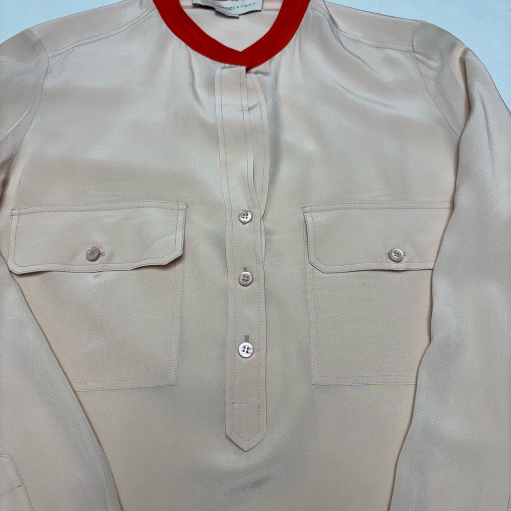 Stella Mccartney Beige Button Down Shirt With Red Collar View 4